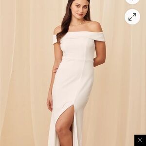 Lulu’s Aveline White Off-the-Shoulder Maxi Dress